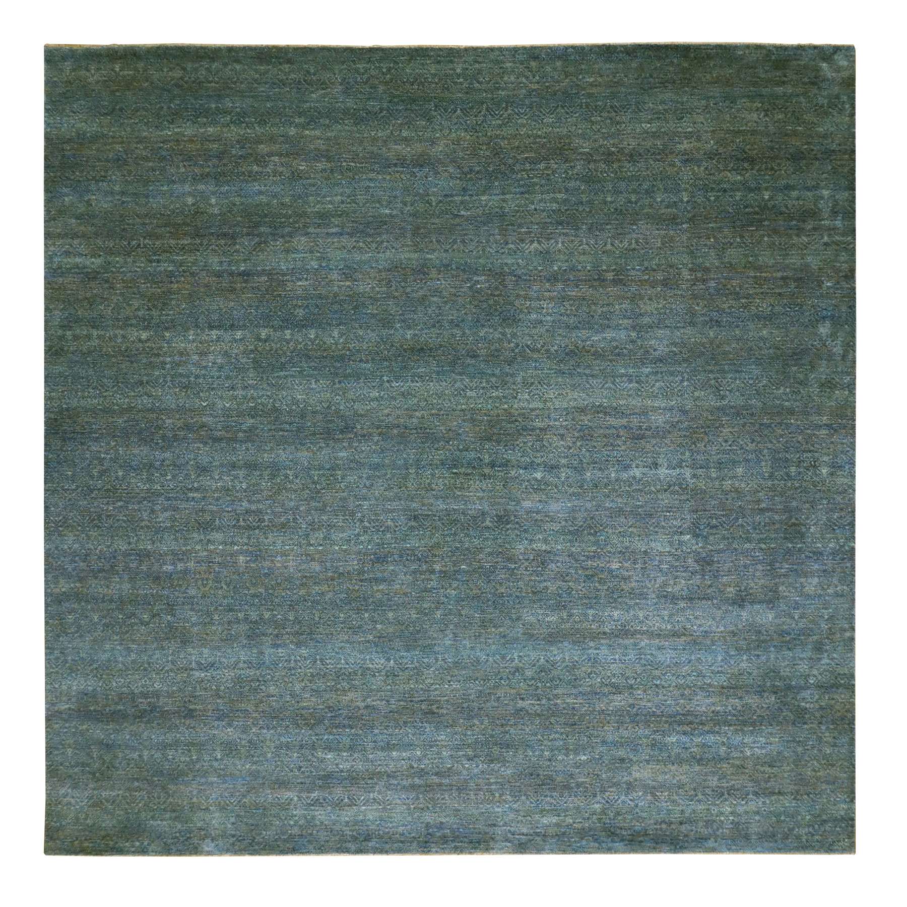 12'x12' Jungle Green, Soft To The Touch Kohinoor Herat, Diamond Shape Small Geometric Repetitive Design, Pure Wool, Hand Knotted, Square Oriental Rug 